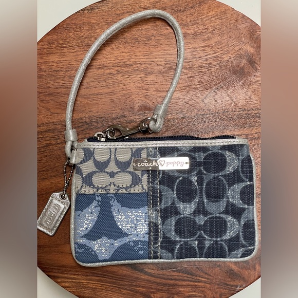 COACH Poppy Denim Patchwork Wristlet - Picture 2 of 8